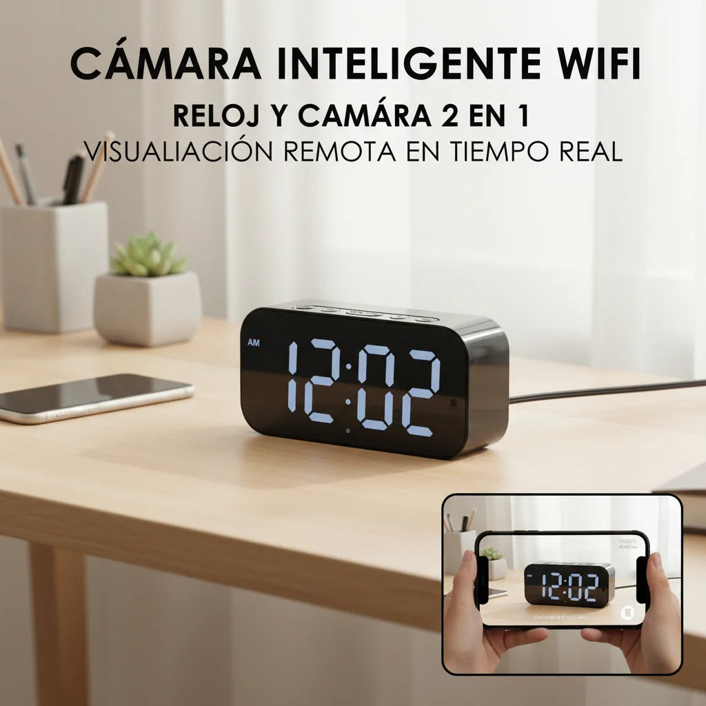 1080P HD WiFi Alarm Clock Security Camera Wireless Indoor Surveillance Monitor with Motion Detection, Remote View, Micro SD Card Loop Recording, Multifunctional Desk Clock Alarm Device for Home Bedroom Office Shop Warehouse I
