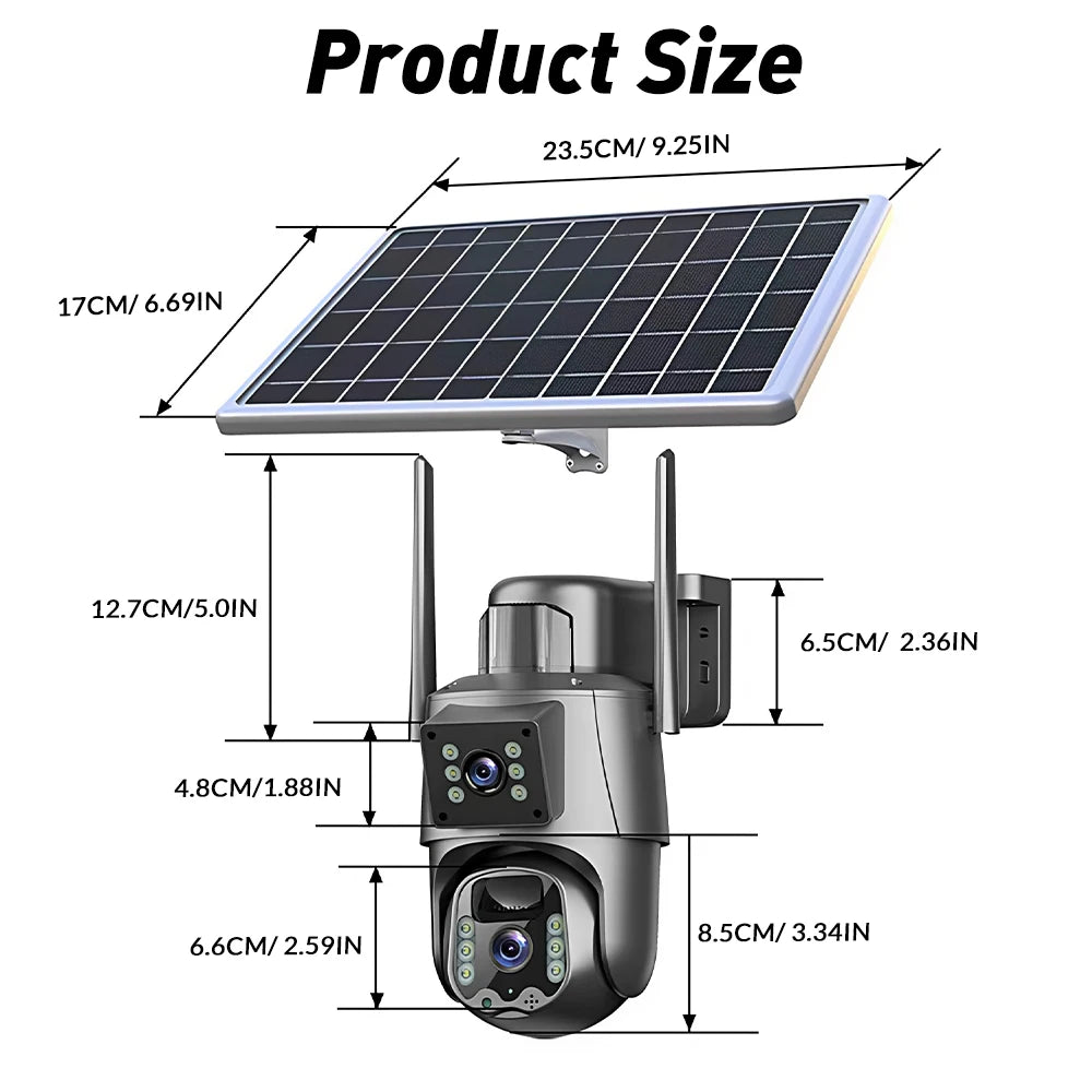 5G/2.4G WiFi Solar Camera Dual Lenses Outdoor 8MP 4K Low Power Battery IP Camera Night Vision Surveillance Security Protection