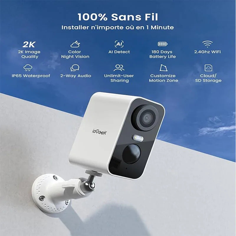 IEGEEK 2K Wireless Battery Surveillance Camera With AI Motion Detection