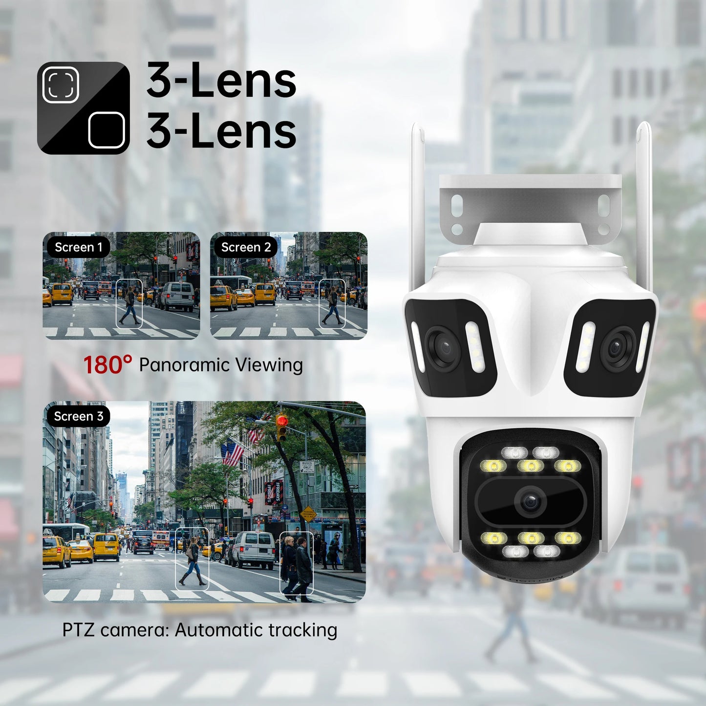 SECUEY 12MP 6K WiFi Outdoor PTZ CCTV Camera Three Lens
