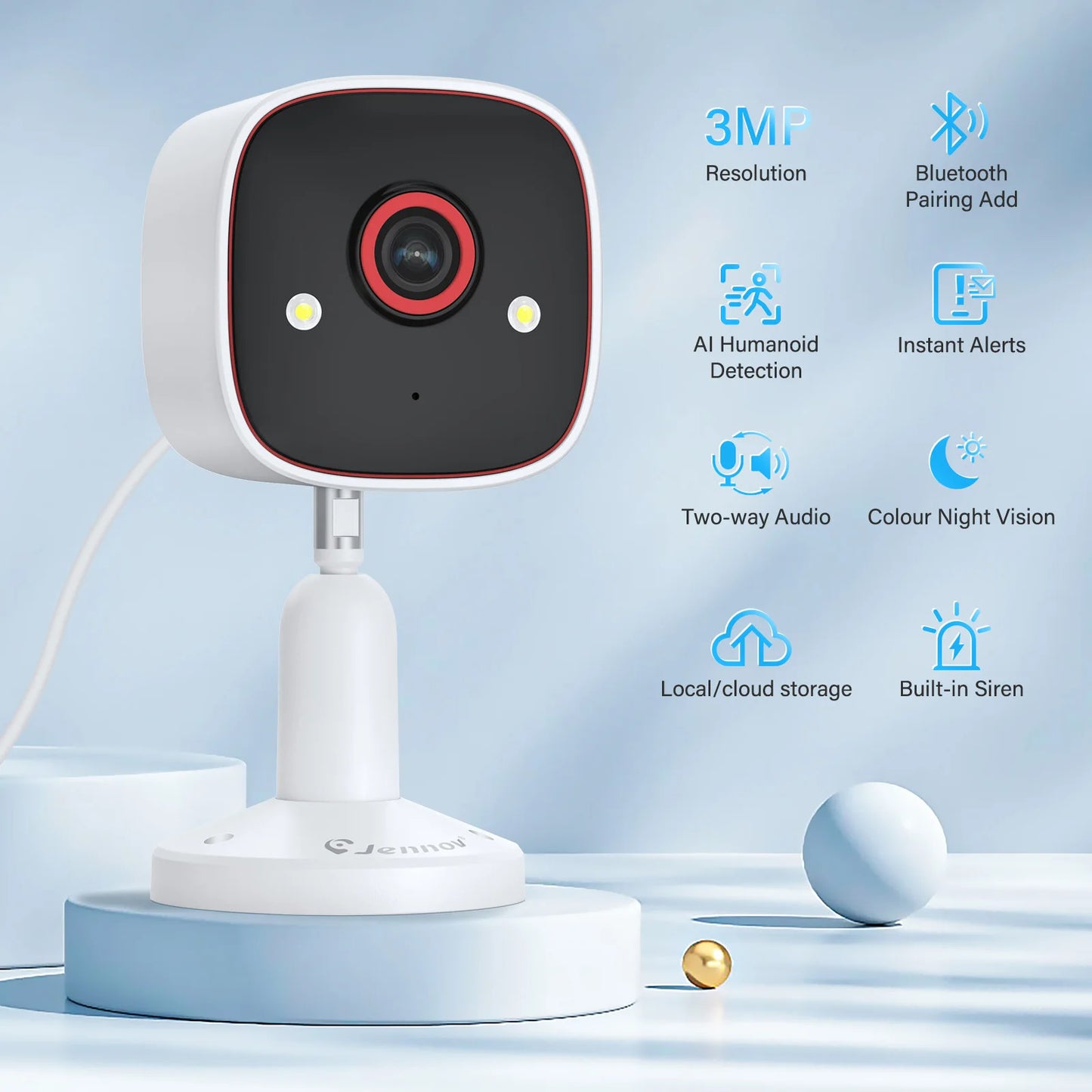 JENNOV Outdoor Indoor 2K WiFi Security Camera With Night Vision