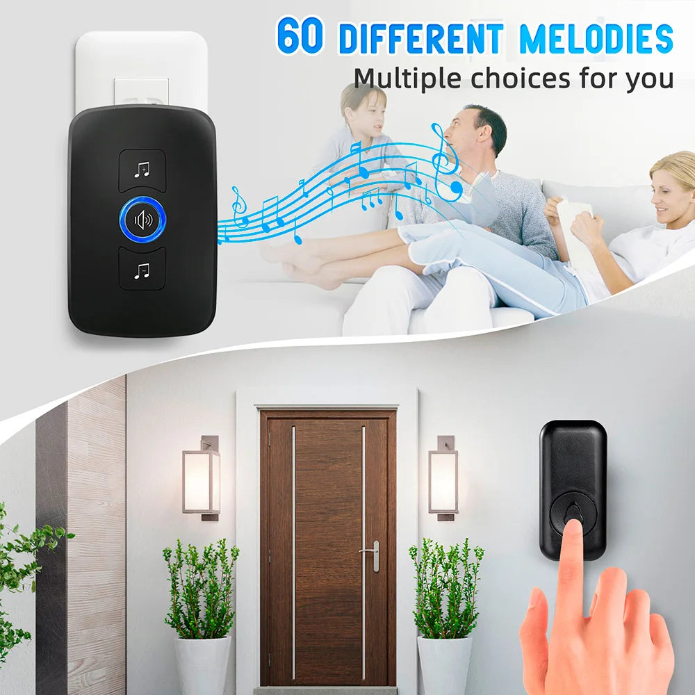 Wireless Doorbell with Button Door Bell for Smart Home Security 500ft Remote Cordless 60 Chimes 433MHZ 5 Levels Volume
