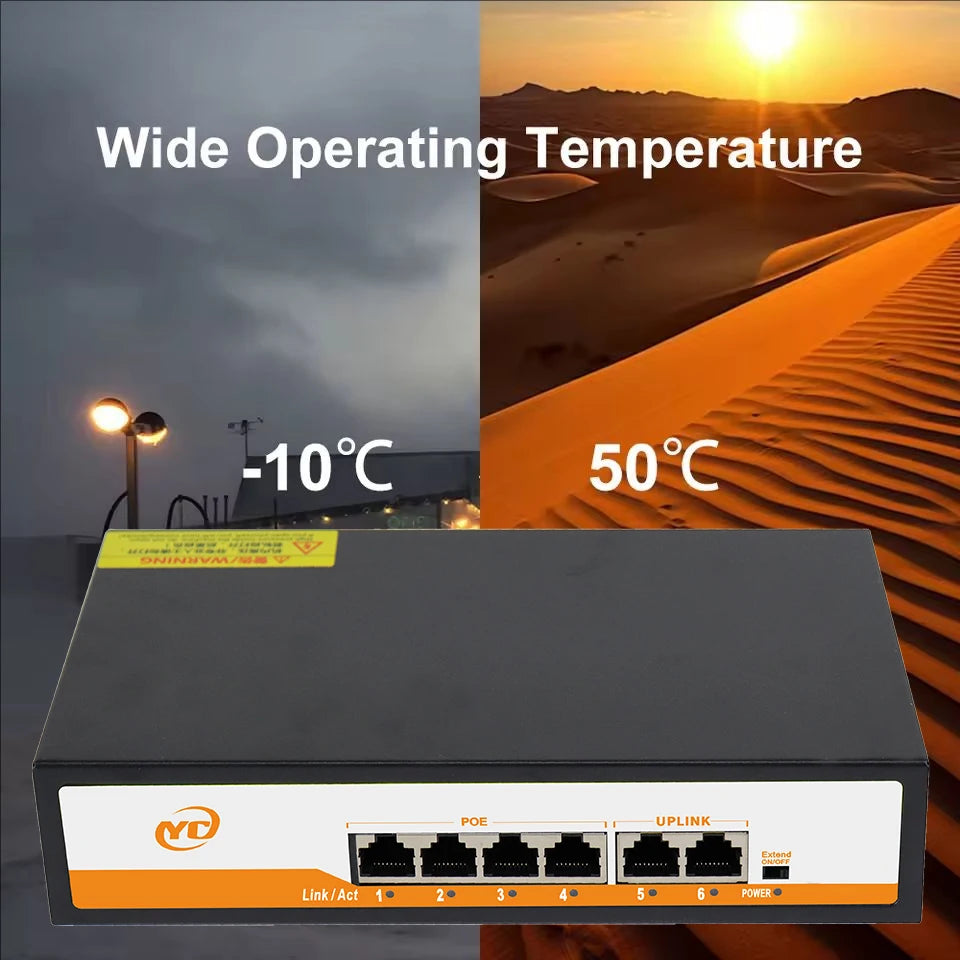 New 6-Port Gigabit POE RJ45 Ethernet Switch with for 802.3af/at Uplink Unmanaged Plug and Play,for IP Camera/NVR