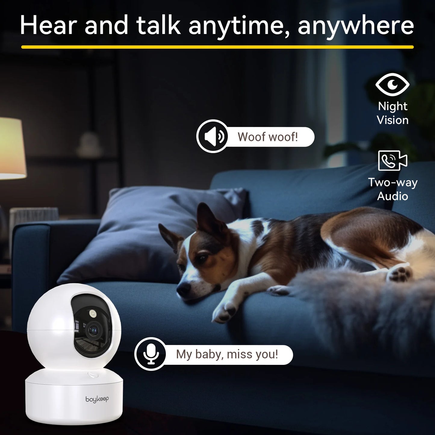 BoyKeep Smart 2K WiFi Indoor Security Camera Night Vision
