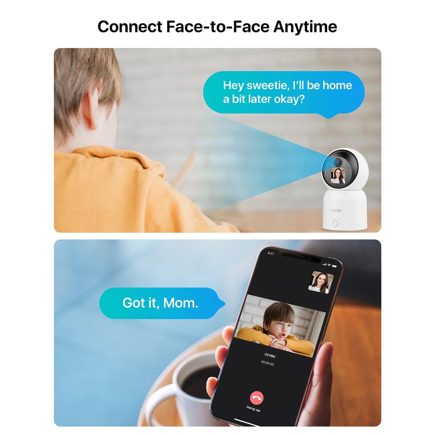 ZOSI C519M 4MP Indoor Baby Monitor With WiFi Video Call Auto Tracking