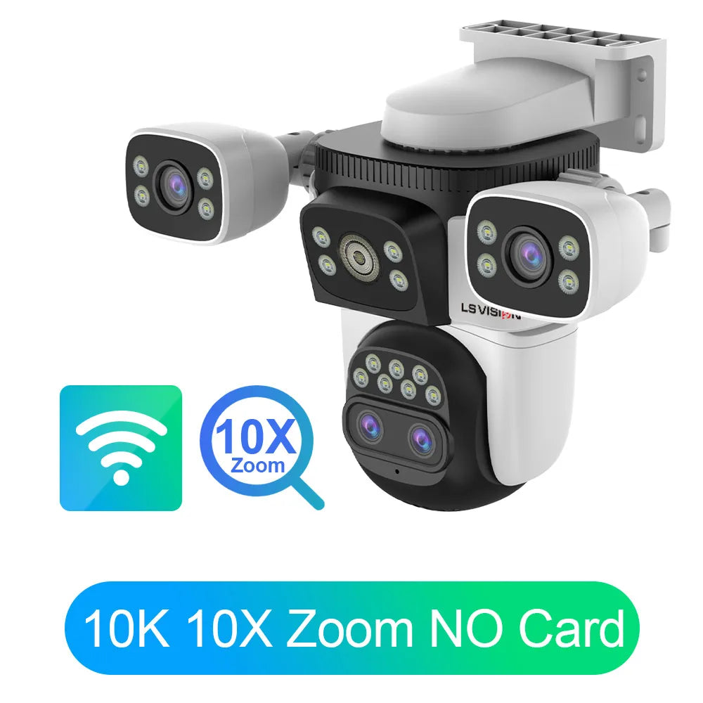 LS VISION 20mp 3 Screens Outdoor Surveillance Camera Wifi Camera 10X Zoom  10k PTZ Auto Tracking Two-way Audio Cctv Cam