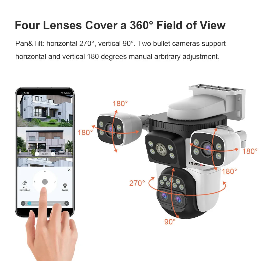 LS VISION 20mp 3 Screens Outdoor Surveillance Camera Wifi Camera 10X Zoom  10k PTZ Auto Tracking Two-way Audio Cctv Cam