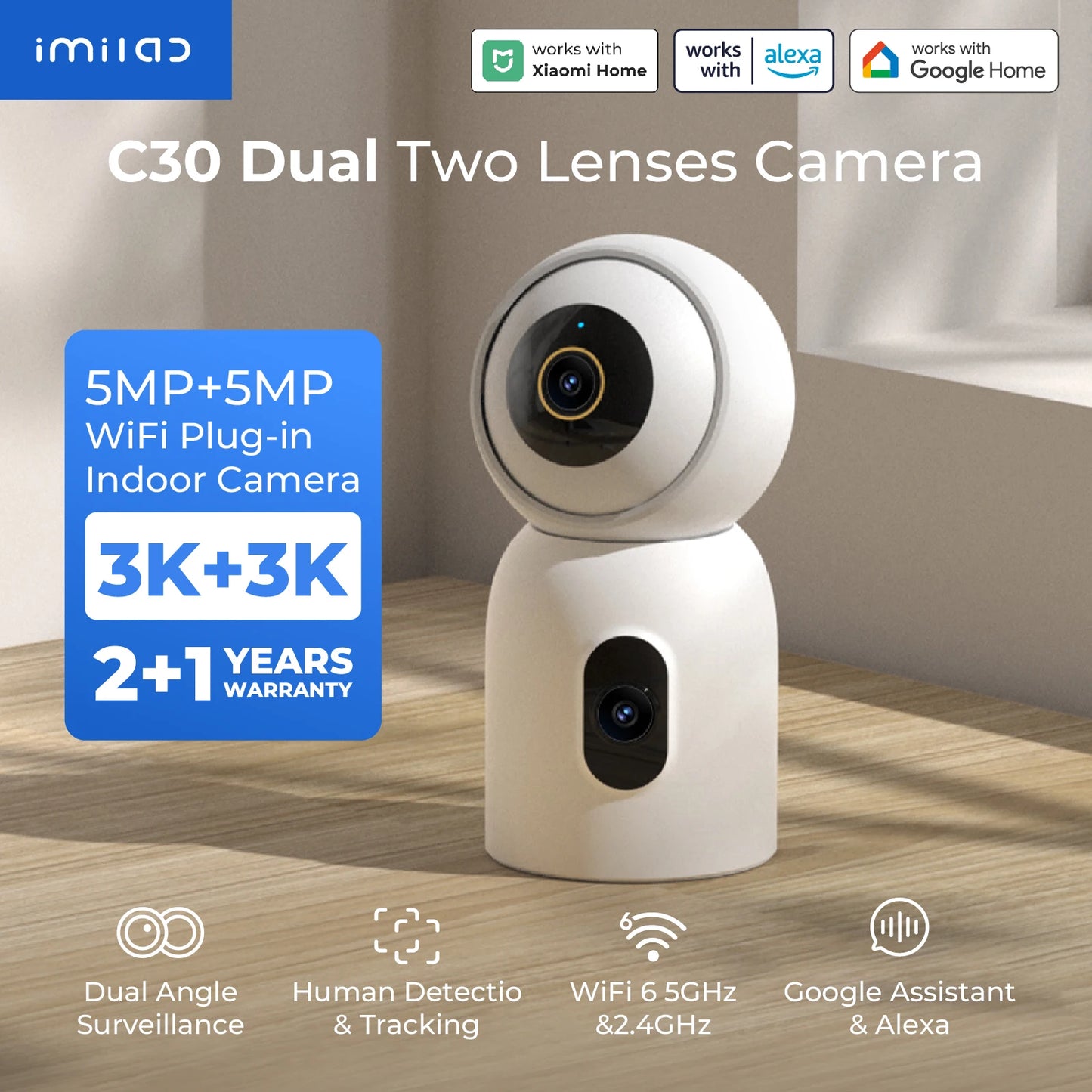 IMILAB C30 Dual 10MP Baby Monitor Smart IP Camera with AI Detection Human Tarcking Color Night Vision Compatible Xiaomi APP