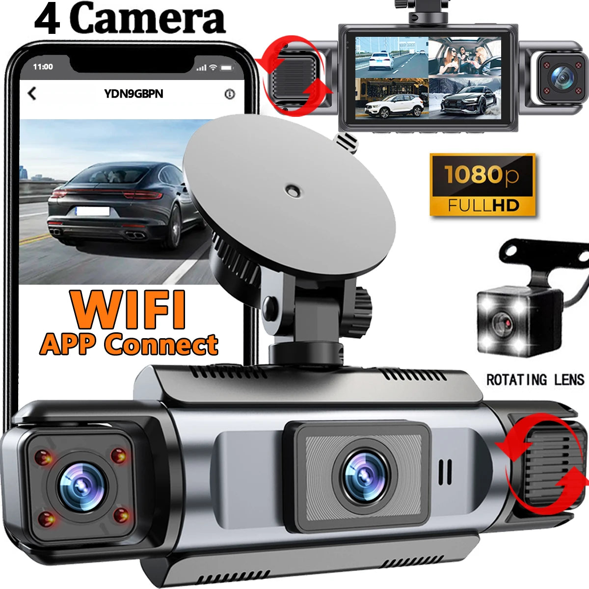 Etymoofox 4-Channel WiFi Dash Cam With 1080p Recording