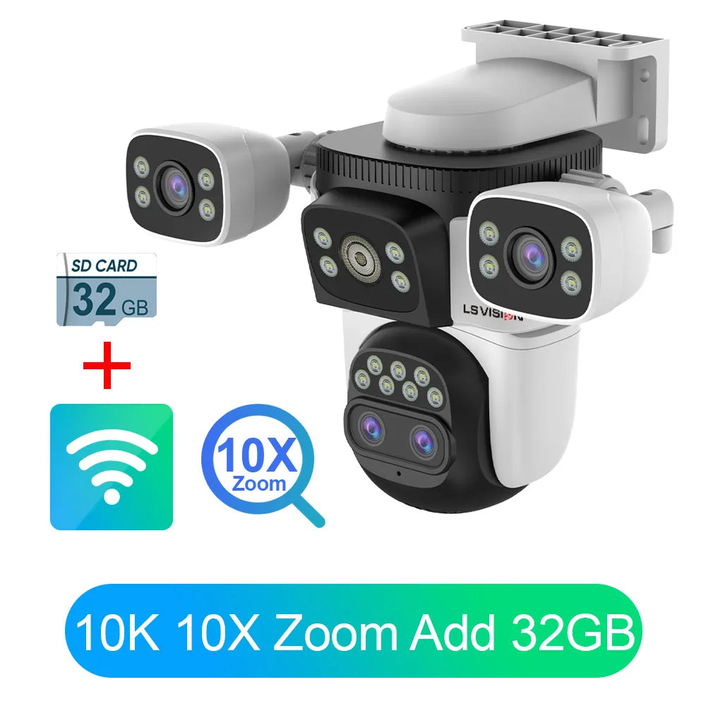LS VISION 20mp 3 Screens Outdoor Surveillance Camera Wifi Camera 10X Zoom  10k PTZ Auto Tracking Two-way Audio Cctv Cam