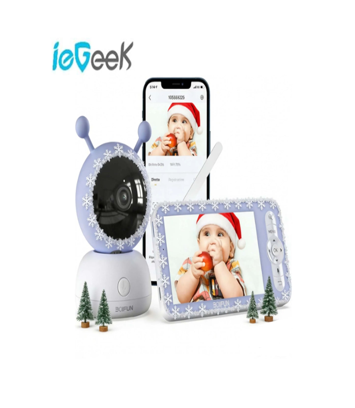 BOIFUN Babyphone 5" Screen and App 1080p WiFi Temperature Humidity Sensor,Motion Monitoring &Auto Tracking,Custom Area Detection