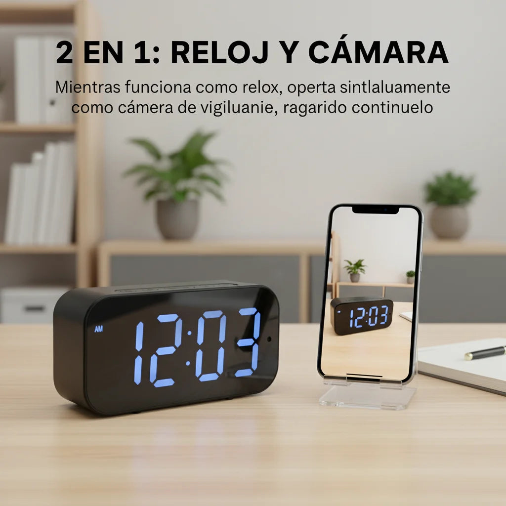 1080P HD WiFi Alarm Clock Security Camera Wireless Indoor Surveillance Monitor with Motion Detection, Remote View, Micro SD Card Loop Recording, Multifunctional Desk Clock Alarm Device for Home Bedroom Office Shop Warehouse I