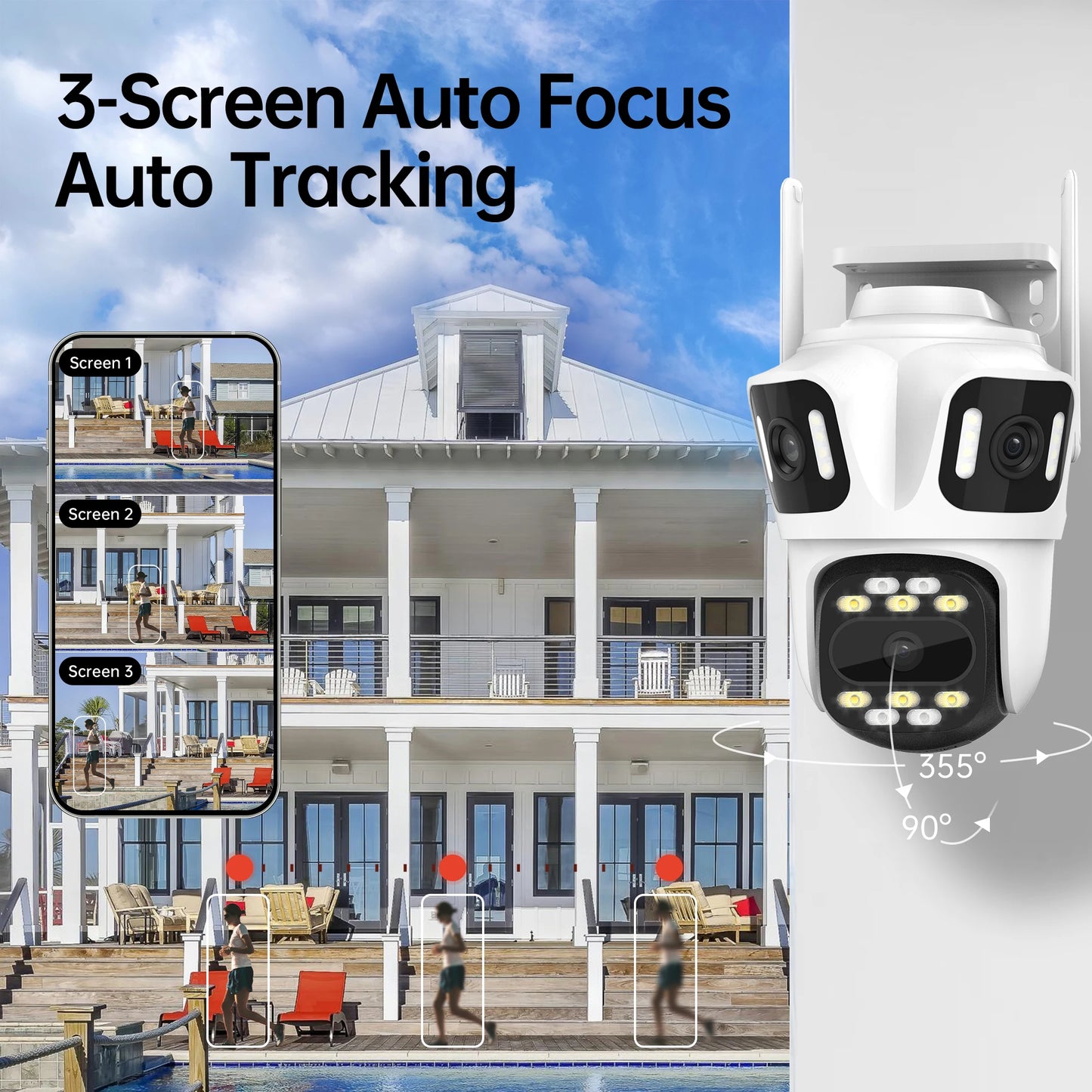 SECUEY 12MP 6K WiFi Outdoor PTZ CCTV Camera Three Lens