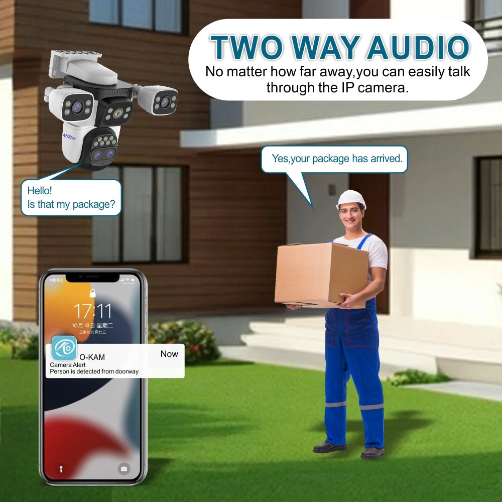 Four Lens Three Screen 16MP 10X Zoom Wifi Outdoor Surveillance Security Camera Full Color Night Vision Two-way Voice