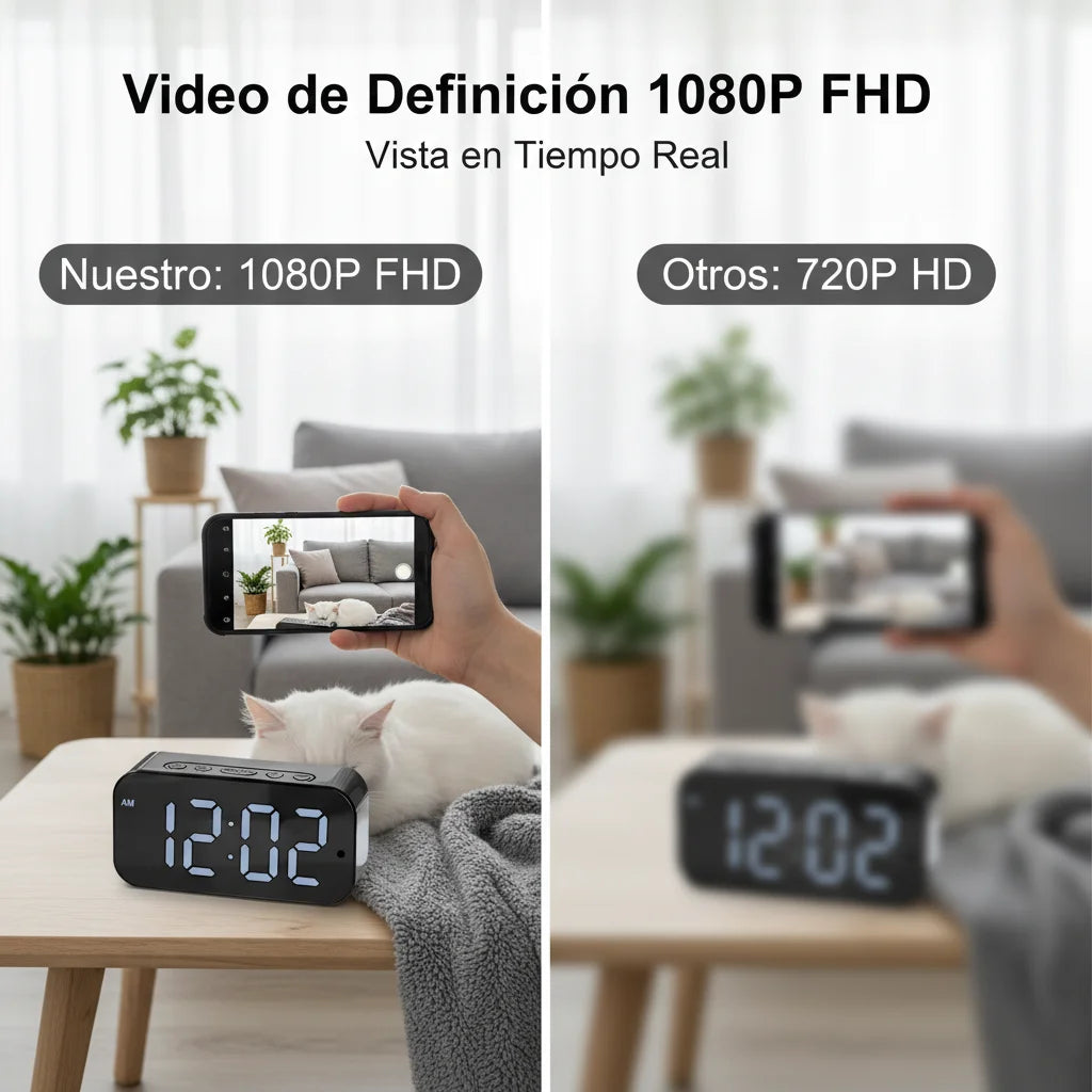 1080P HD WiFi Alarm Clock Security Camera Wireless Indoor Surveillance Monitor with Motion Detection, Remote View, Micro SD Card Loop Recording, Multifunctional Desk Clock Alarm Device for Home Bedroom Office Shop Warehouse I