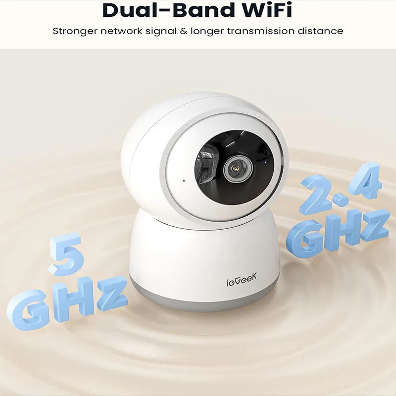 ieGeek 5MP Indoor Home Security Camera with 2.4/5GHz, WiFi Smart Pet Camera with App,Plug-In Night Vision, 360°PTZ, Two-way Talk
