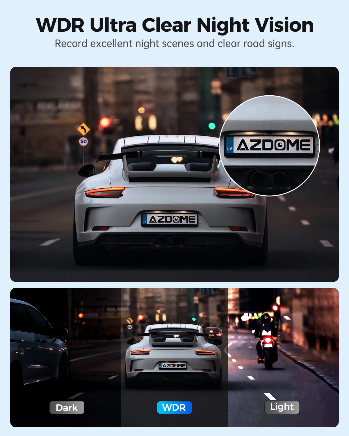 AZDOME Dash Cam 1296P WiFi Dash Camera for Cars Voice Control Dashcams Night Vision Loop Recording G-Sensor 24H Parking Monitor