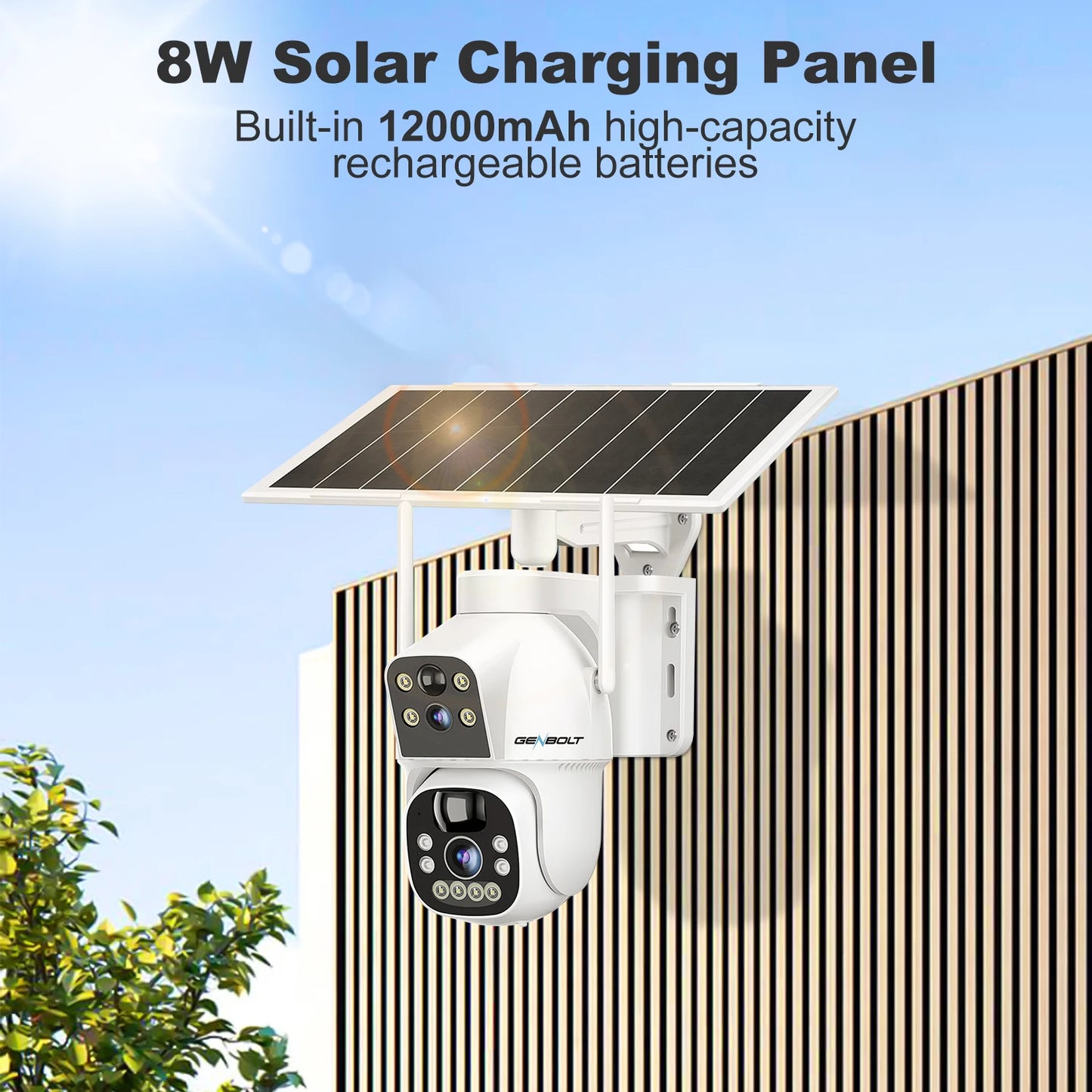 GENBOLT Outdoor Solar Security WIFI Camera AOV 24/7,Dual Motion Detection,15600mAh Battery Night Vision for Patio/Garage