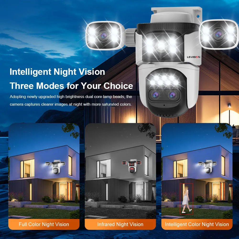 LS VISION 20mp 3 Screens Outdoor Surveillance Camera Wifi Camera 10X Zoom  10k PTZ Auto Tracking Two-way Audio Cctv Cam