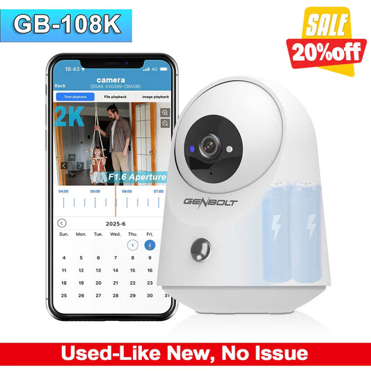 GENBOLT 5000mAh Battery 2K Security Camera, WiFi Indoor Pan Tilt PIR Motion Detection, for Home Baby Nanny Pet Monitoring