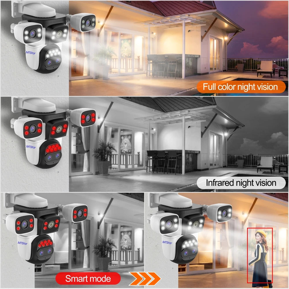 Four Lens Three Screen 16MP 10X Zoom Wifi Outdoor Surveillance Security Camera Full Color Night Vision Two-way Voice