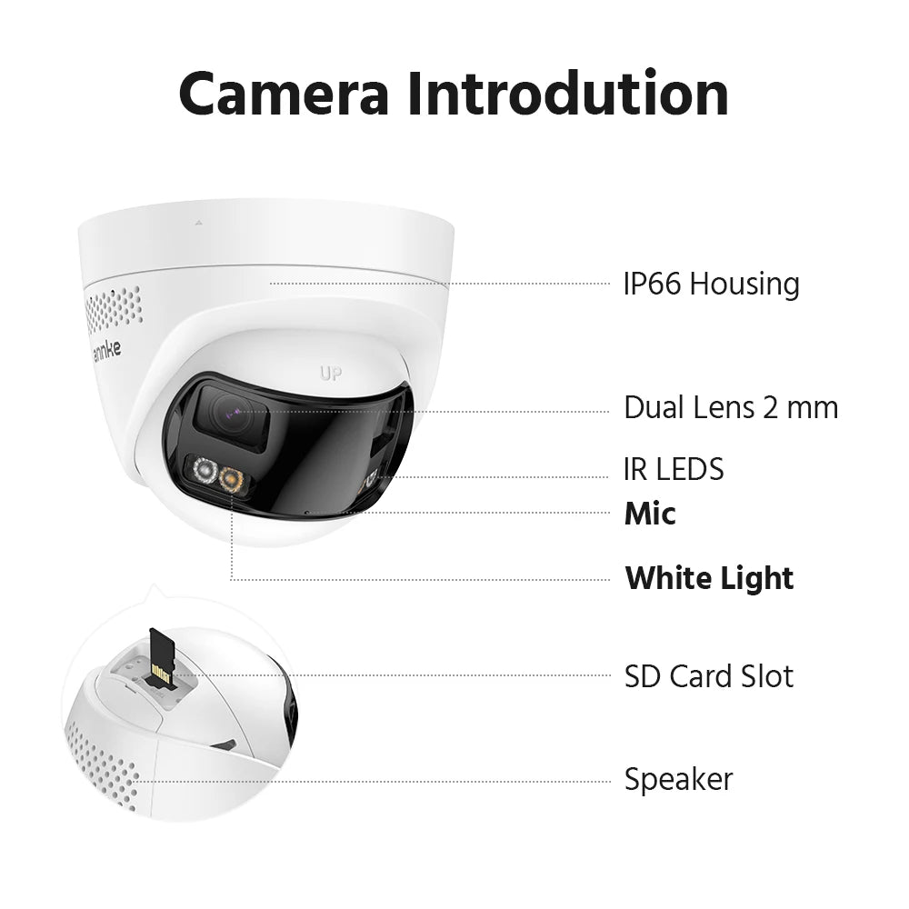 ANNKE 8MP Dual-Lens Security Camera 180 Degree Panoramic With Audio