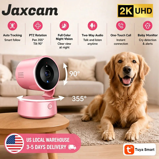 Tuya Smart Life 5MP Indoor WiFi PTZ Camera, 360° Auto Tracking Baby Monitor, One-touch Call Two Way Talk, Color Night Vision Remote Access Surveillance Cam, Clearance Sale