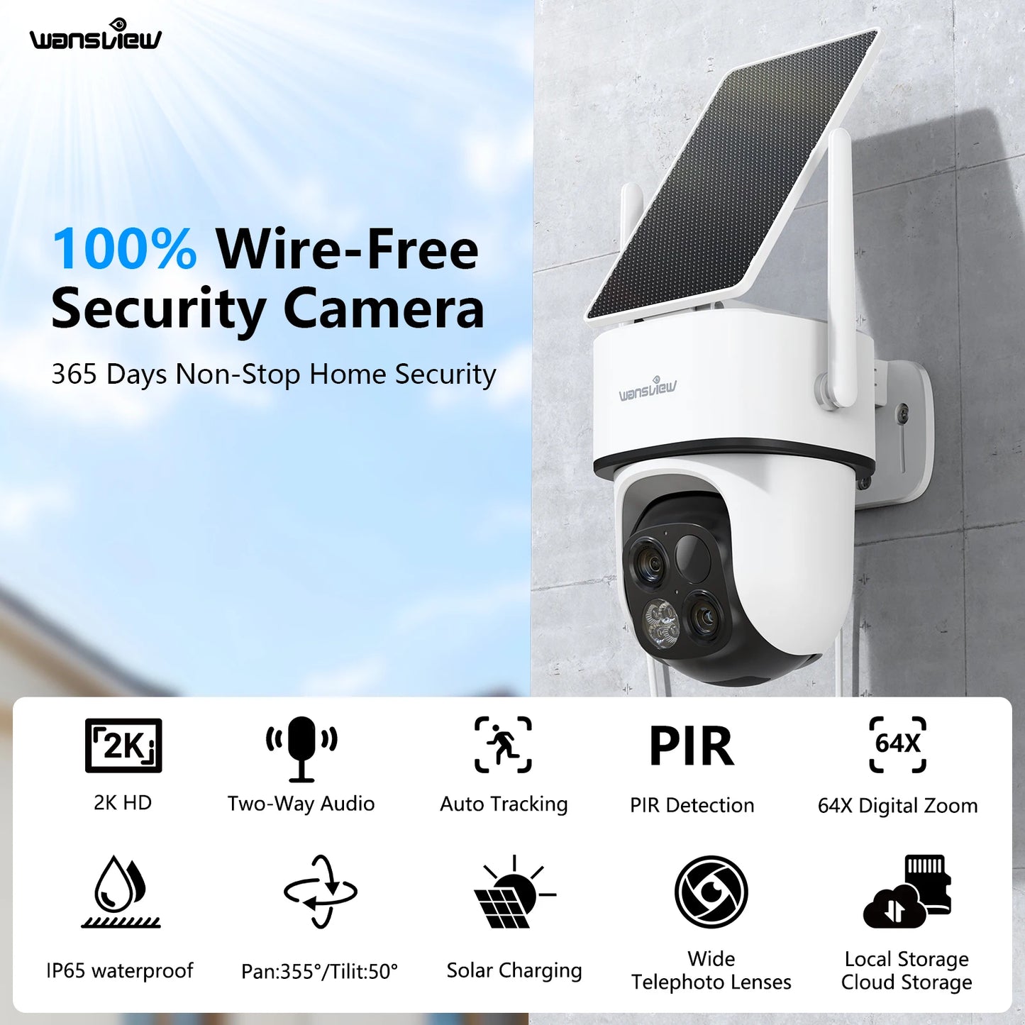 Wansview 2K Surveillance Dual Lens Wifi Camera Outdoor Wireless PTZ Security IP Camera Motion Detection HD Color Night Vision