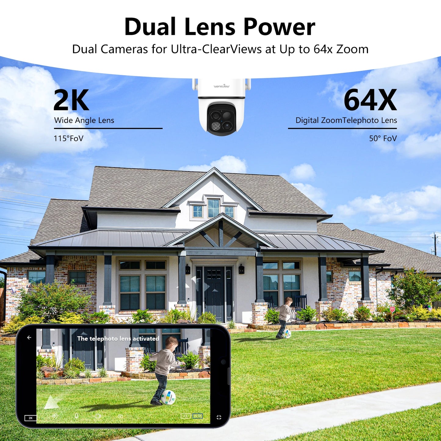 Wansview 2K Surveillance Dual Lens Wifi Camera Outdoor Wireless PTZ Security IP Camera Motion Detection HD Color Night Vision