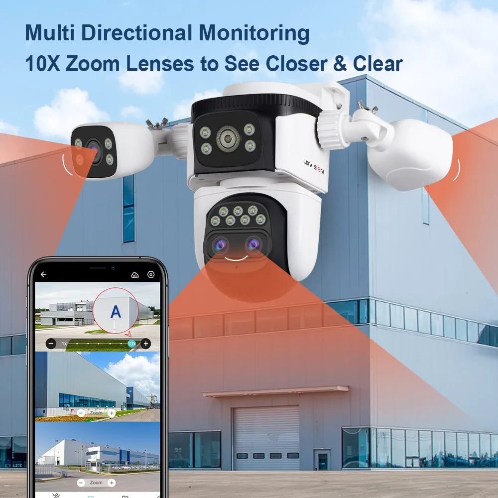 LS VISION 20mp 3 Screens Outdoor Surveillance Camera Wifi Camera 10X Zoom  10k PTZ Auto Tracking Two-way Audio Cctv Cam