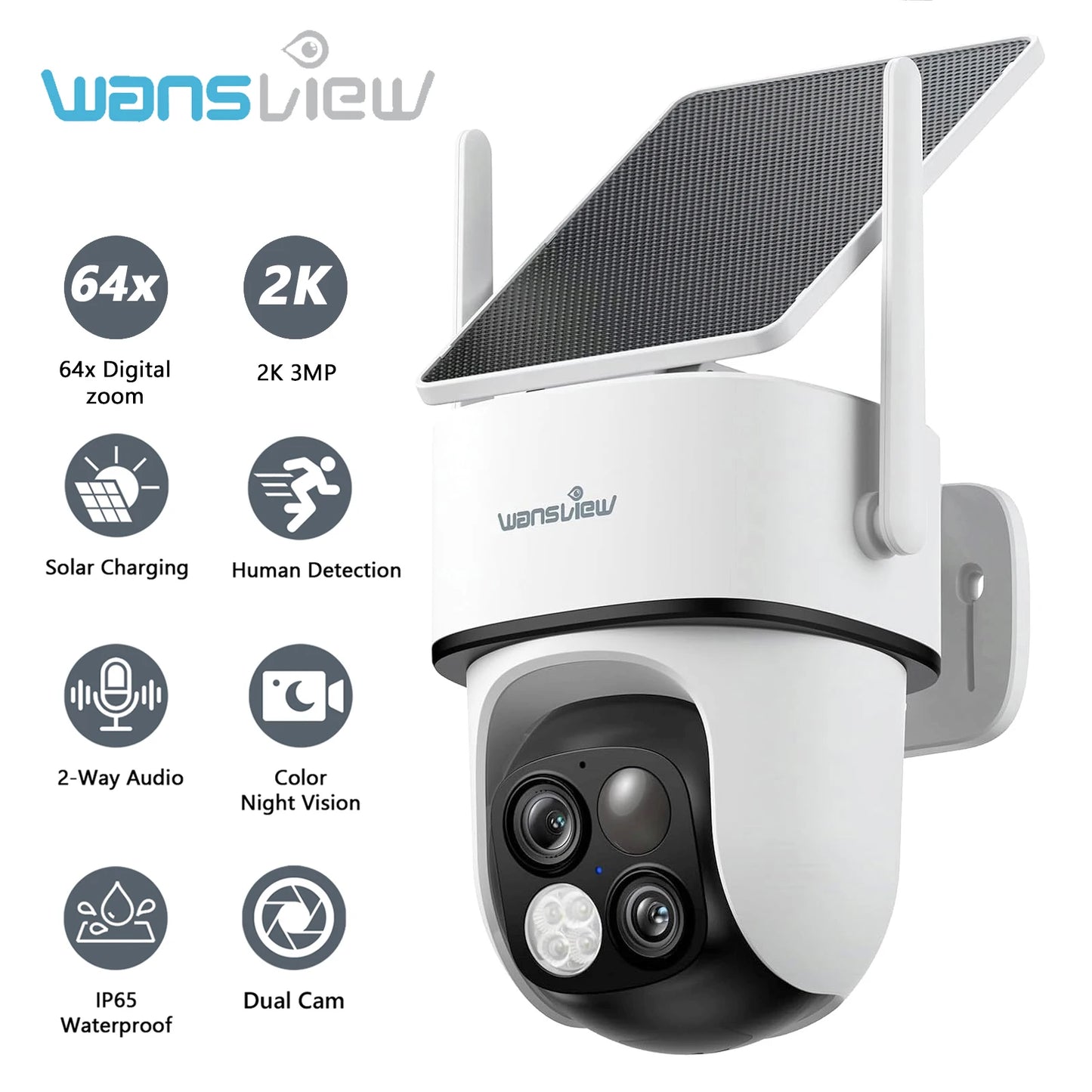 Wansview 2K Surveillance Dual Lens Wifi Camera Outdoor Wireless PTZ Security IP Camera Motion Detection HD Color Night Vision