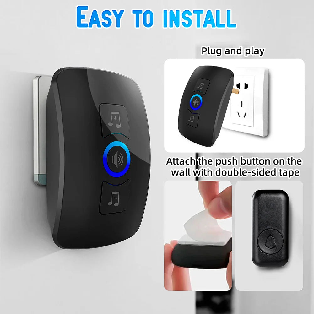Wireless Doorbell with Button Door Bell for Smart Home Security 500ft Remote Cordless 60 Chimes 433MHZ 5 Levels Volume