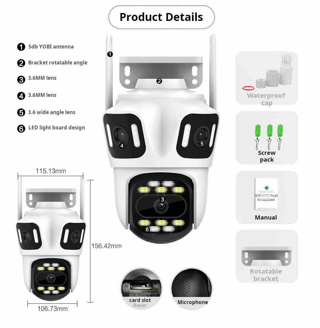 SECUEY 12MP 6K WiFi Outdoor PTZ CCTV Camera Three Lens