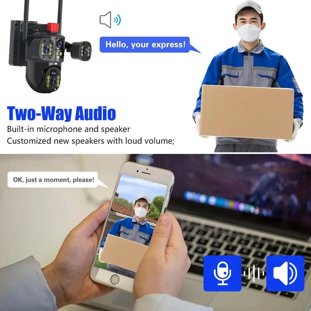 6MP 2.4G WIFI Security Camera HD Outdoor Surveillance Camera 360 Degree Auto Tracking Night Vision Dual Lens Voice Intercom
