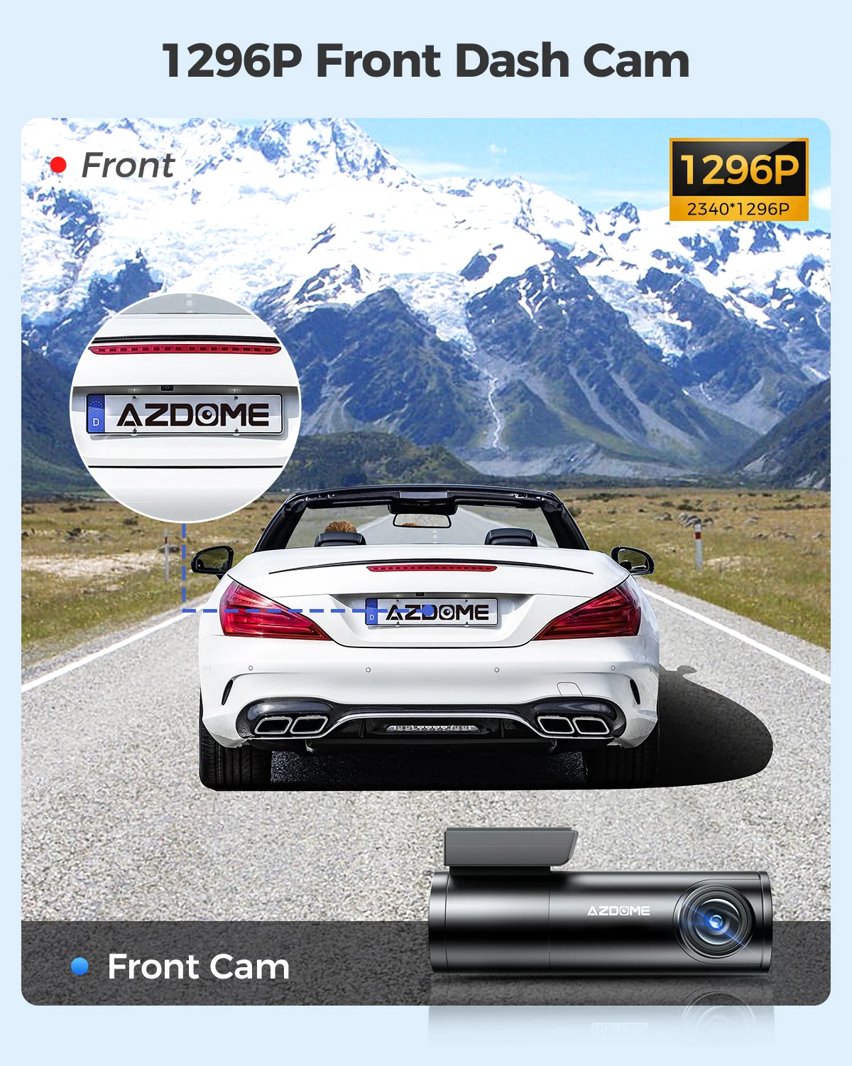 AZDOME Dash Cam 1296P WiFi Dash Camera for Cars Voice Control Dashcams Night Vision Loop Recording G-Sensor 24H Parking Monitor