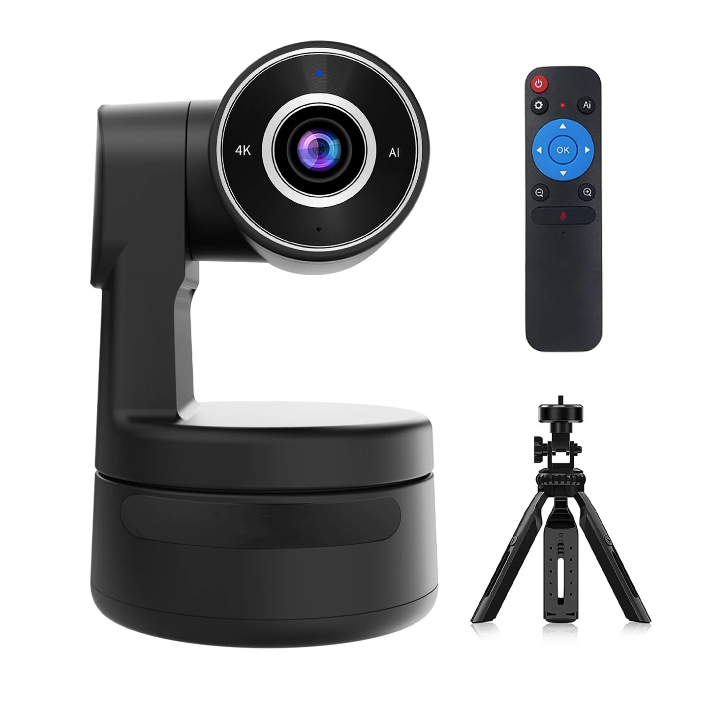 AI Function 4K PTZ Webcam with Mics Camera 3X Digital Zoom Auto Track Focus for Youtube Living Stream Online Meet Video Camera