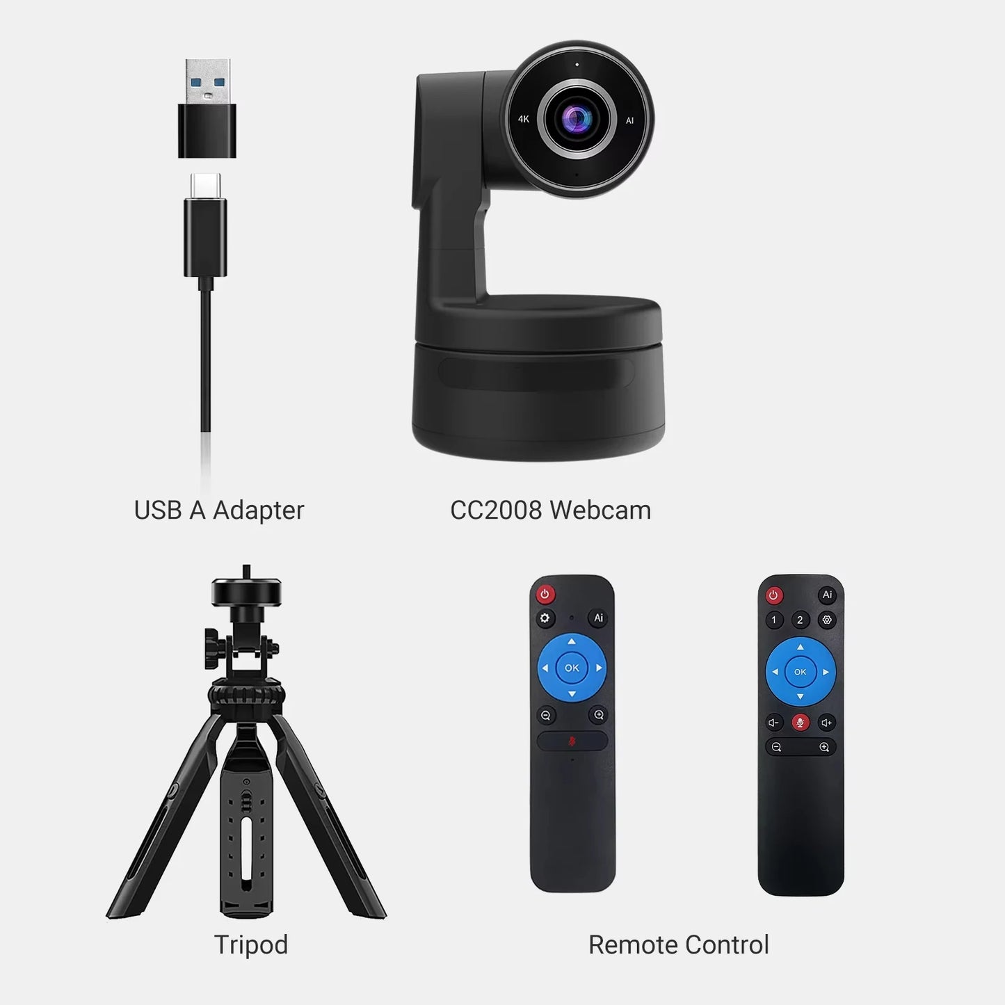 AI Function 4K PTZ Webcam with Mics Camera 3X Digital Zoom Auto Track Focus for Youtube Living Stream Online Meet Video Camera