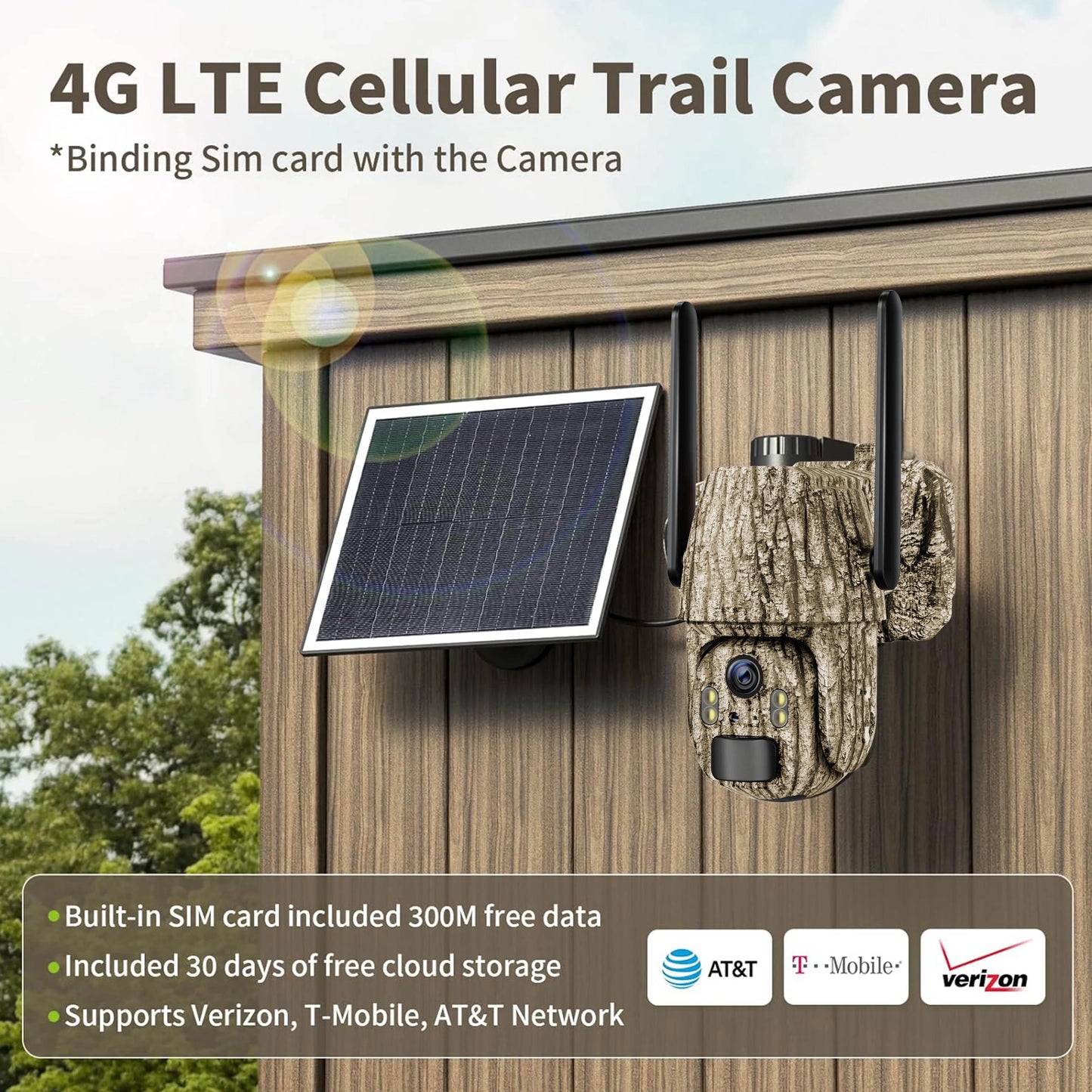 4G LTE Solar Trail Camera 360 Degree Live View 2K AI Motion Detection