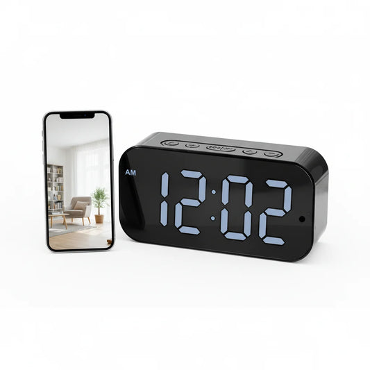 1080P HD WiFi Alarm Clock Security Camera Wireless Indoor Surveillance Monitor with Motion Detection, Remote View, Micro SD Card Loop Recording, Multifunctional Desk Clock Alarm Device for Home Bedroom Office Shop Warehouse I