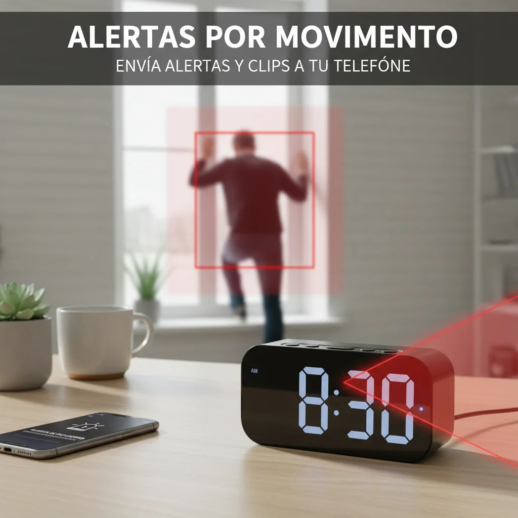 1080P HD WiFi Alarm Clock Security Camera Wireless Indoor Surveillance Monitor with Motion Detection, Remote View, Micro SD Card Loop Recording, Multifunctional Desk Clock Alarm Device for Home Bedroom Office Shop Warehouse I