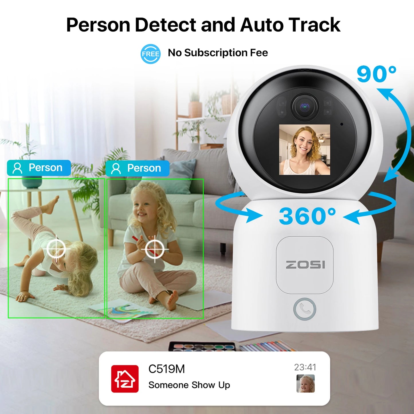 ZOSI C519M 4MP Indoor Baby Monitor With WiFi Video Call Auto Tracking