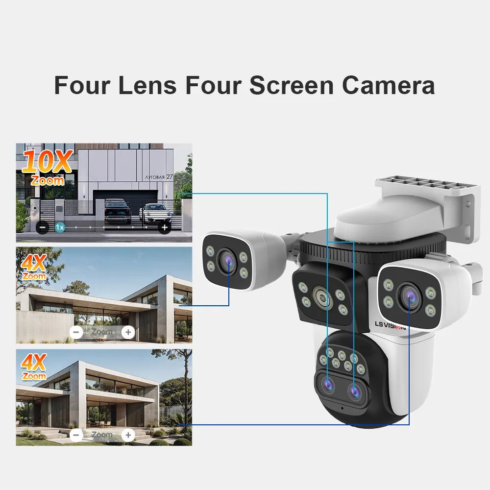 LS VISION 20mp 3 Screens Outdoor Surveillance Camera Wifi Camera 10X Zoom  10k PTZ Auto Tracking Two-way Audio Cctv Cam